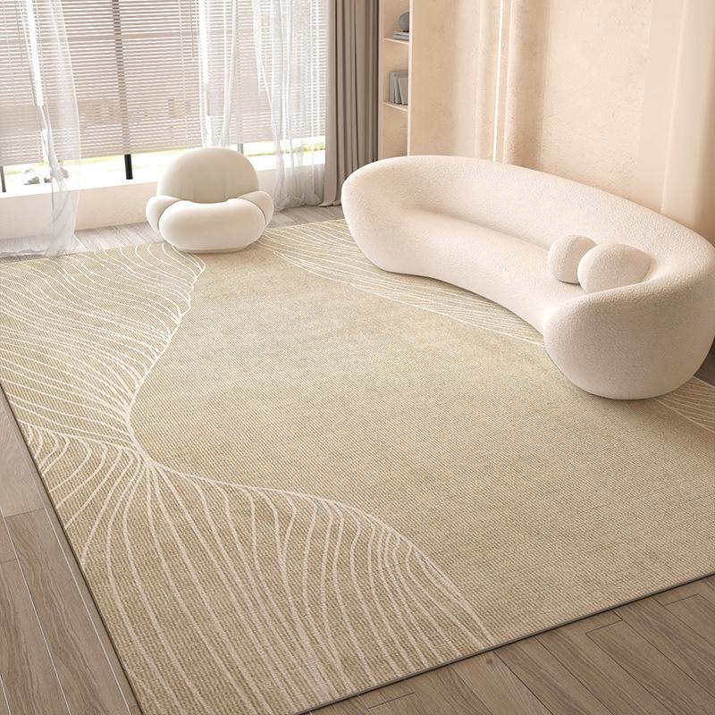 Modern Curved Sofa Rugs Color Block Design Neutral Tone Carpets for Contemporary Living Room Home Decor