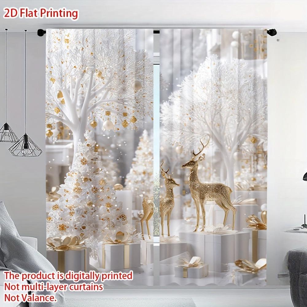 

Set Of 2 Elegant Christmas Print Polyester Curtains Living Room Bedroom Kitchen Office Curtain Light Filtering For Area Made W100*H70(CM)-Hooks&2PCS