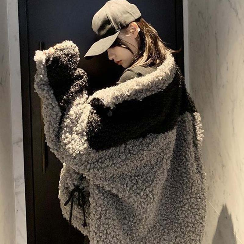 Palton din lână de miel cu guler înalt pentru femei, jachetă caldă cu mâneci lungi cu fermoar, pardesiu larg, modă coreeană, toamnă și iarnă