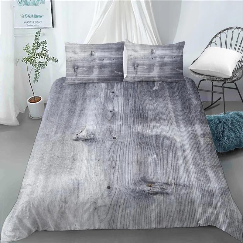 3D Modern Retro Wood Duvet Cover Lovely Pattern Polyester Quilt Cover Pillowcases For Kids Adults Bedroom Decor King Queen Size