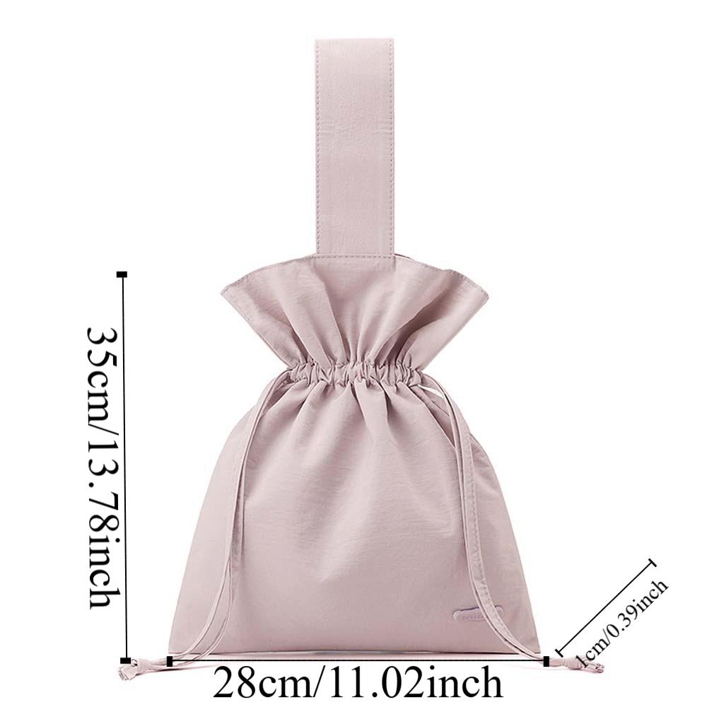 Large Capacity Solid Color Handbag Portable Pleated Bucket Bag Nylon Drawstring Bag  Shopping