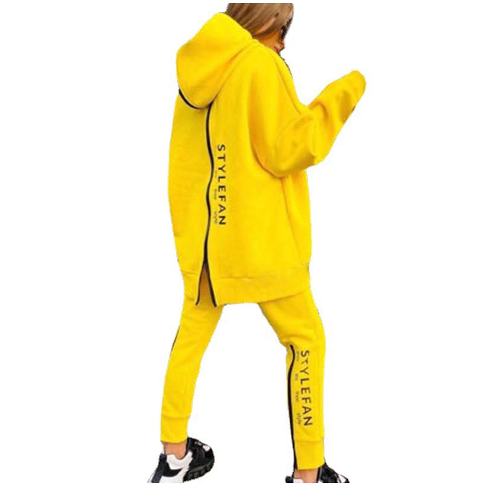 

Модный женский спортивный свитер для отдыха, брюки, утолщенный свободный костюм с принтом M жёлтый