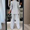2 Pcs/Set Lady Formal Coat Pants Set Turn-down Collar Single-breasted Long Sleeves Jacket Loose Striped Wide Leg Trousers Casual Daily Wear Commuting