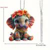 Flower Cute Cartoon Elephant Pattern Acrylic Pendant For Car Decor Accessories