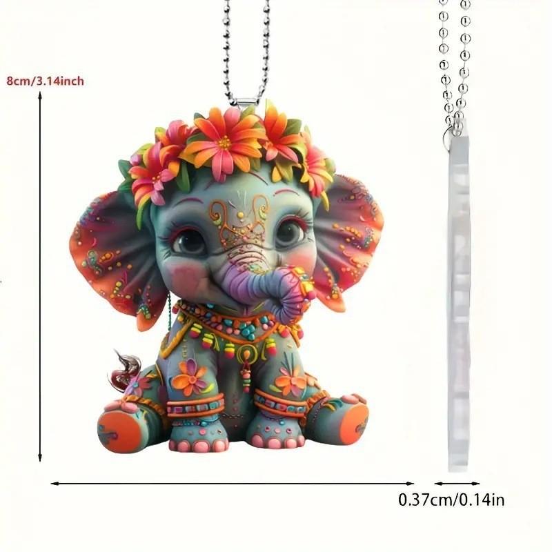 Flower Cute Cartoon Elephant Pattern Acrylic Pendant For Car Decor Accessories
