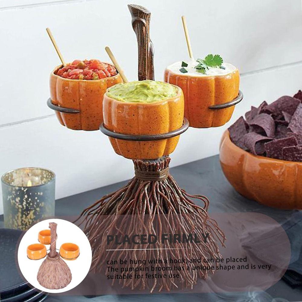 Collapsible Pumpkin Tray Detachable Snack Service Rack Durable Snack Bowl Stand  Broom