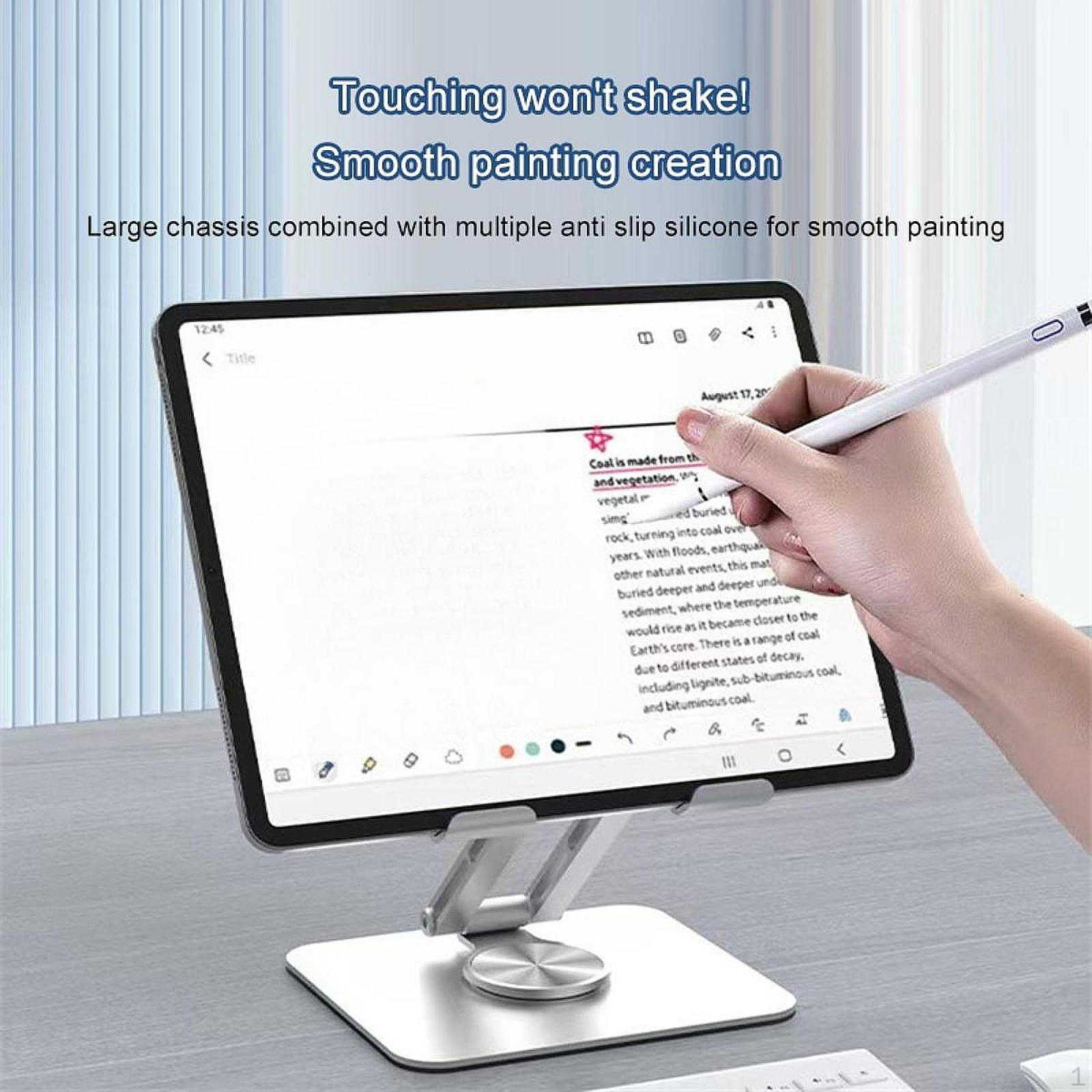 

Desktop Tablet Stand Adjustable Height & Angle Foldable Storage for Home Office Easy to Carry Hollow Silvery