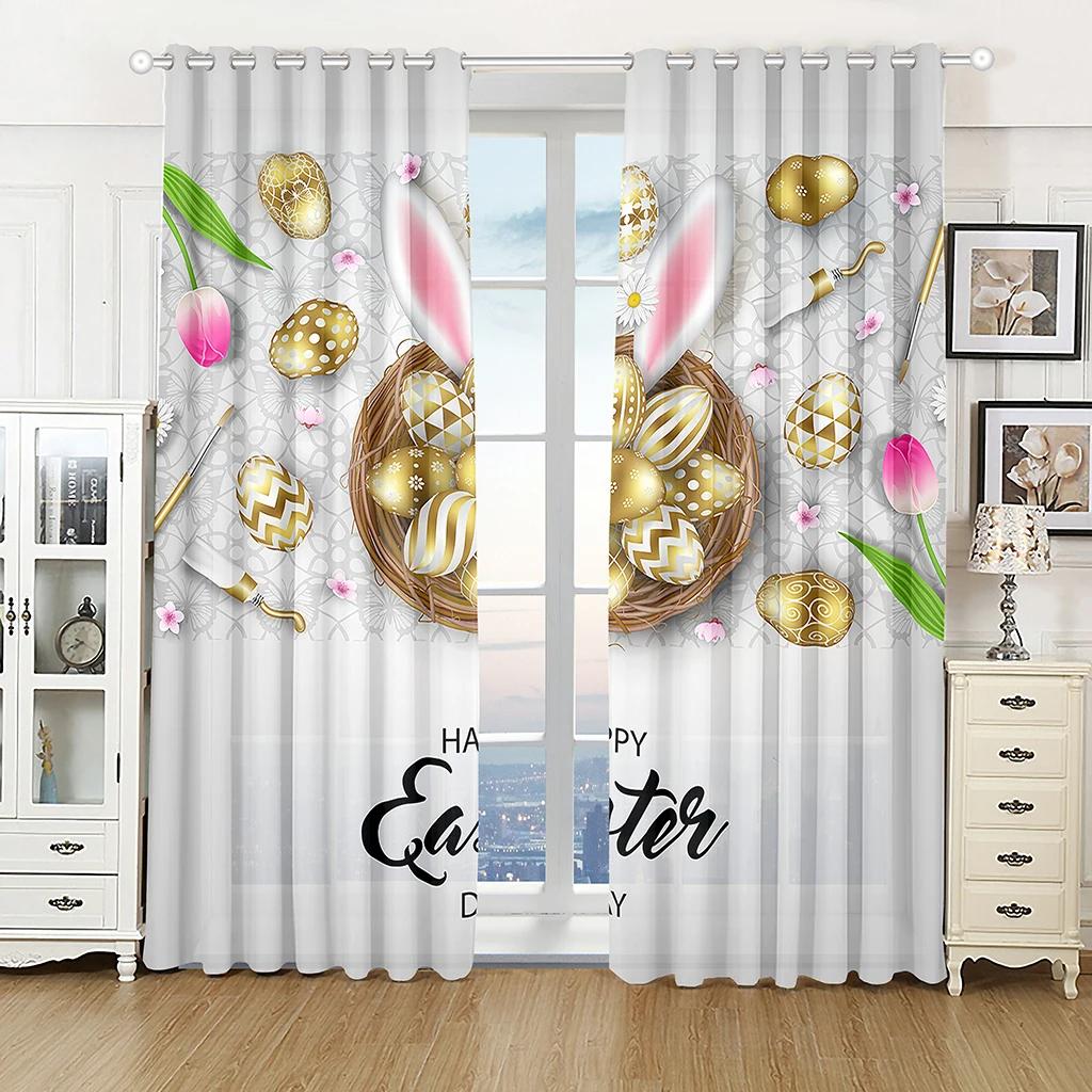 Easter Candy Cute Bunny High Blackout Curtains Holiday Decoration Curtain Living Room Bedroom Thick Blackout Drape Multicolor