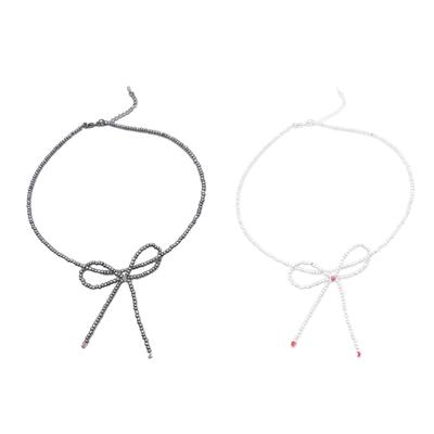 Trendy Bowknot Clavicle Chain Necklace Exquisite Beads Necklace Party Neck Jewelry Glaze Material Gift for Fashion Lover