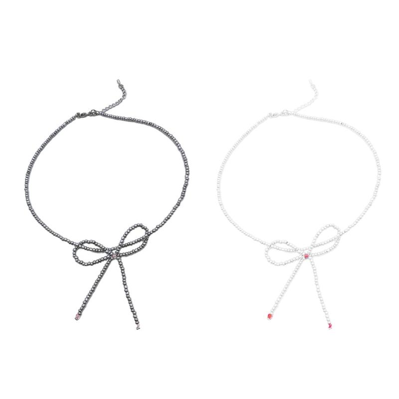 Trendy Bowknot Clavicle Chain Necklace Exquisite Beads Necklace Party Neck Jewelry Glaze Material Gift for Fashion Lover