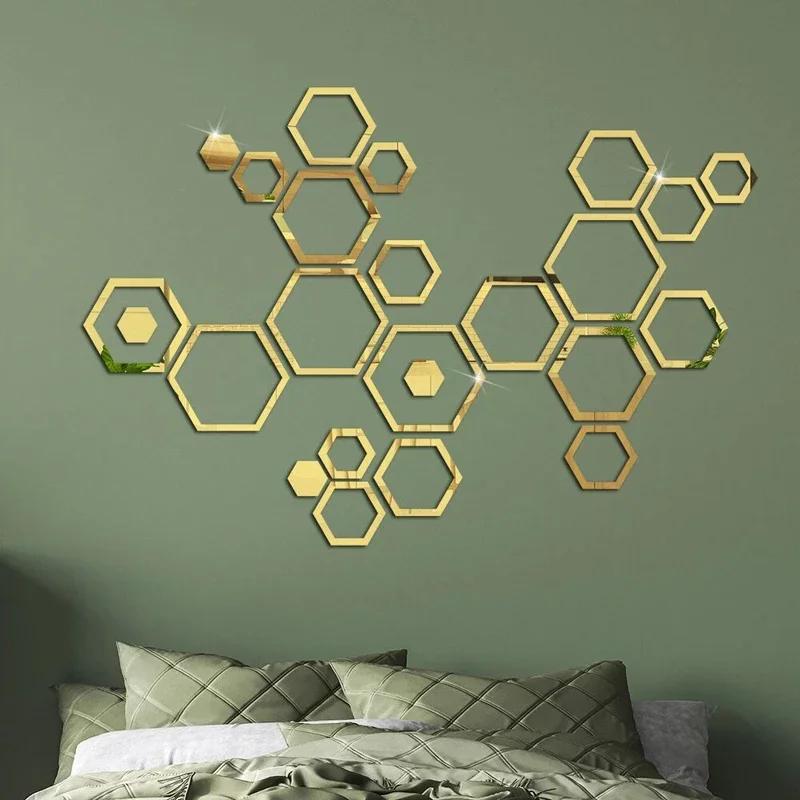 24pcs Hexagon 3D Mirror Wall Stickers Bedroom Creative Self Adhesive Decoration Honey Comb Waterproof Stickers Home Decor