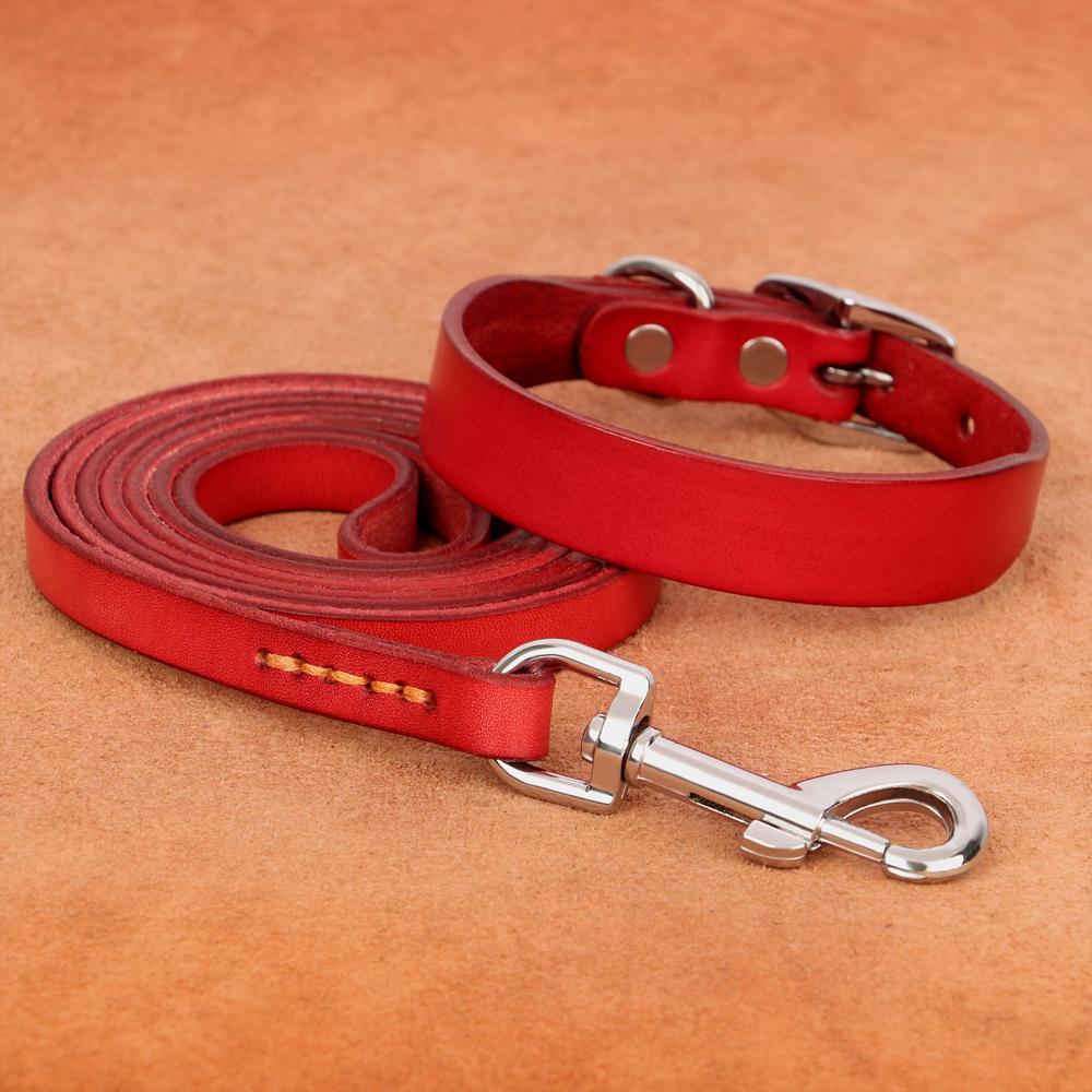 

Комплект ошейника и поводка из натуральной кожи, прочный, для собак, щенков, домашних животных, для маленьких, средних, крупных собак, французский бульдог, мопс XS красный