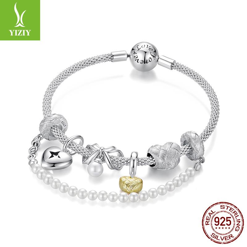 Combinaison de Perles en Argent Sterling 925 DIY Accessoires de Bracelet Perlé Perles Libres Simples et Polyvalentes