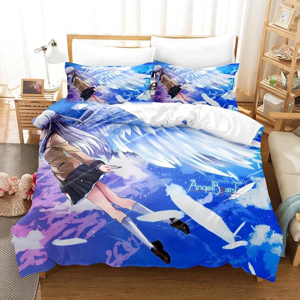 3D-tryck Anime Angel Beats Sängklädesset Påslakan Sängset Täcke Örngott Täcke King Queen Size Pojkar Vuxna Sängkläder