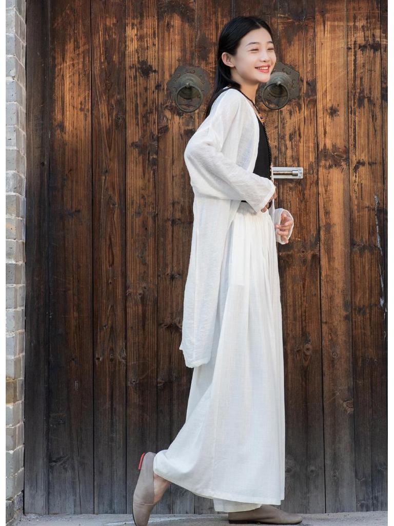 Women's Lightweight Cotton-Linen Wide-Leg Pants for Yoga and Meditation
