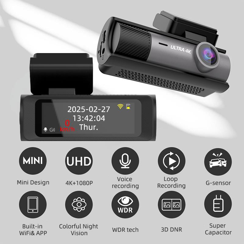 E-ACE Kamera samochodowa 3'' 4K Rejestrator samochodowy z podwójnym obiektywem Wbudowane WIFI GPS Obsługa tylnej kamery 1080P Tryb parkowania 24H Czarna skrzynka