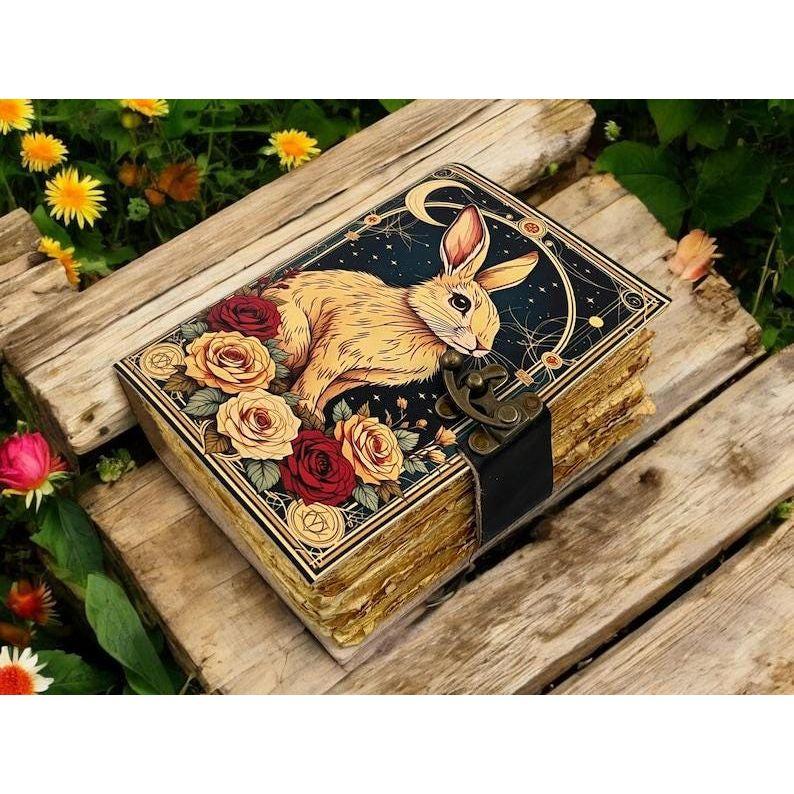 Bunny Rabbit Leather Grimoire Journal: Deckle Edge Paper Notebook