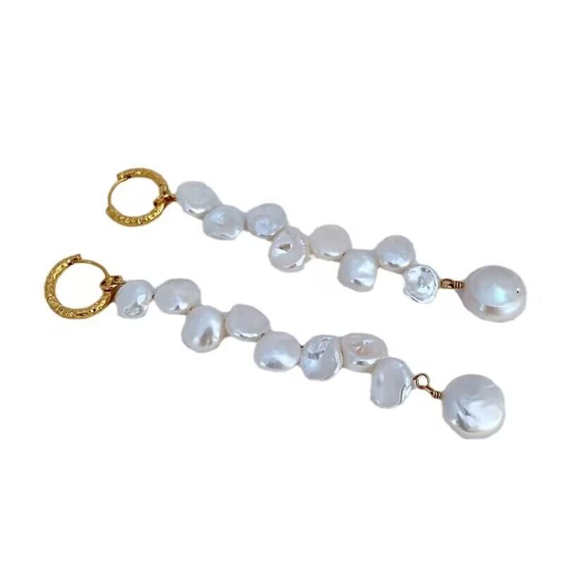 Meier Minimalist inlaid natural baroque pearl exquisite long pearl earrings - ethereal and elegant
