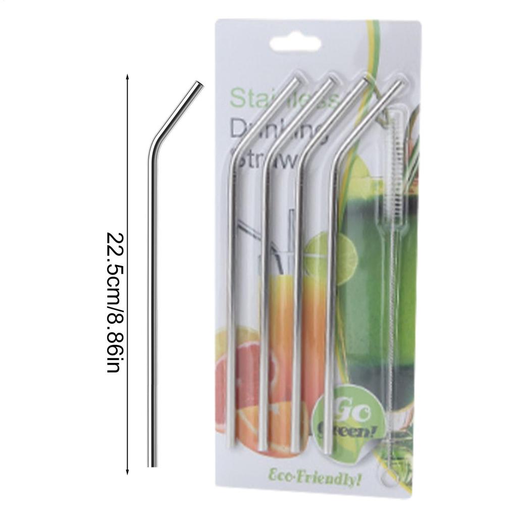 Reusable Silver Straw Set 304 Stainless Steel Straw Straight Bent Drinking Straw With Cleaning Brush Home Bar Accessories