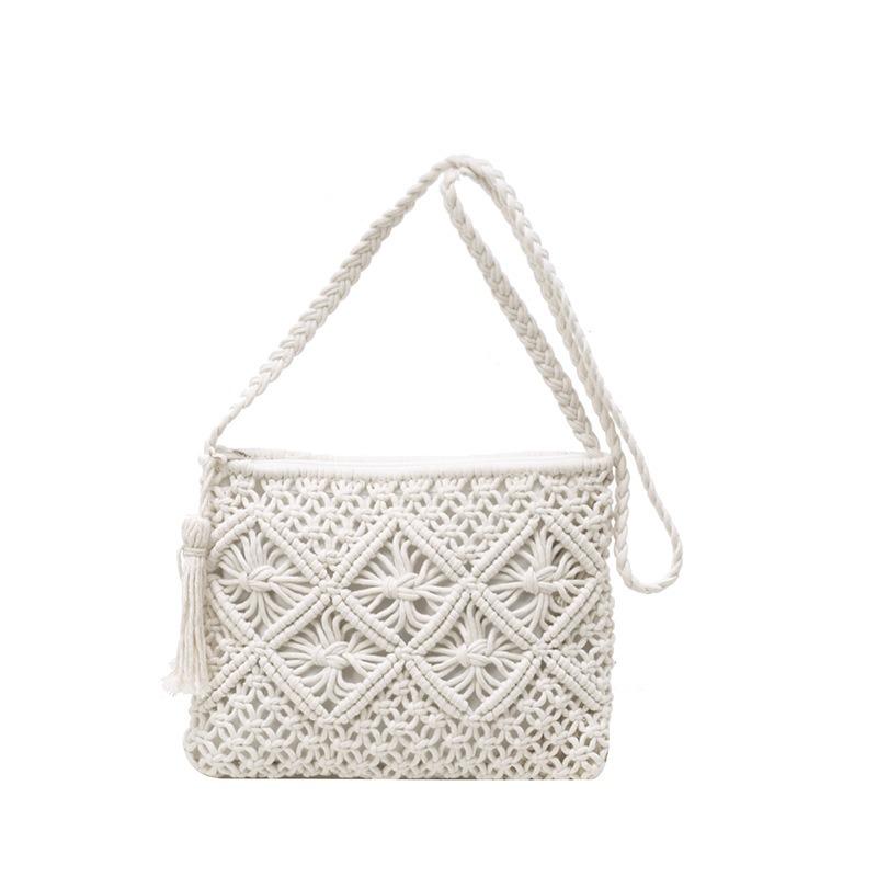 Trendy Single-shoulder Bag Summer Hollowed-out Woven Phone Bag Tassel Crossbody Bag
