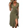 Elegant And Beautiful Women's Dresses 2025 Knitted Plain Sexy Deep V-neck Design Waist Tie Skinny Side Split Dress