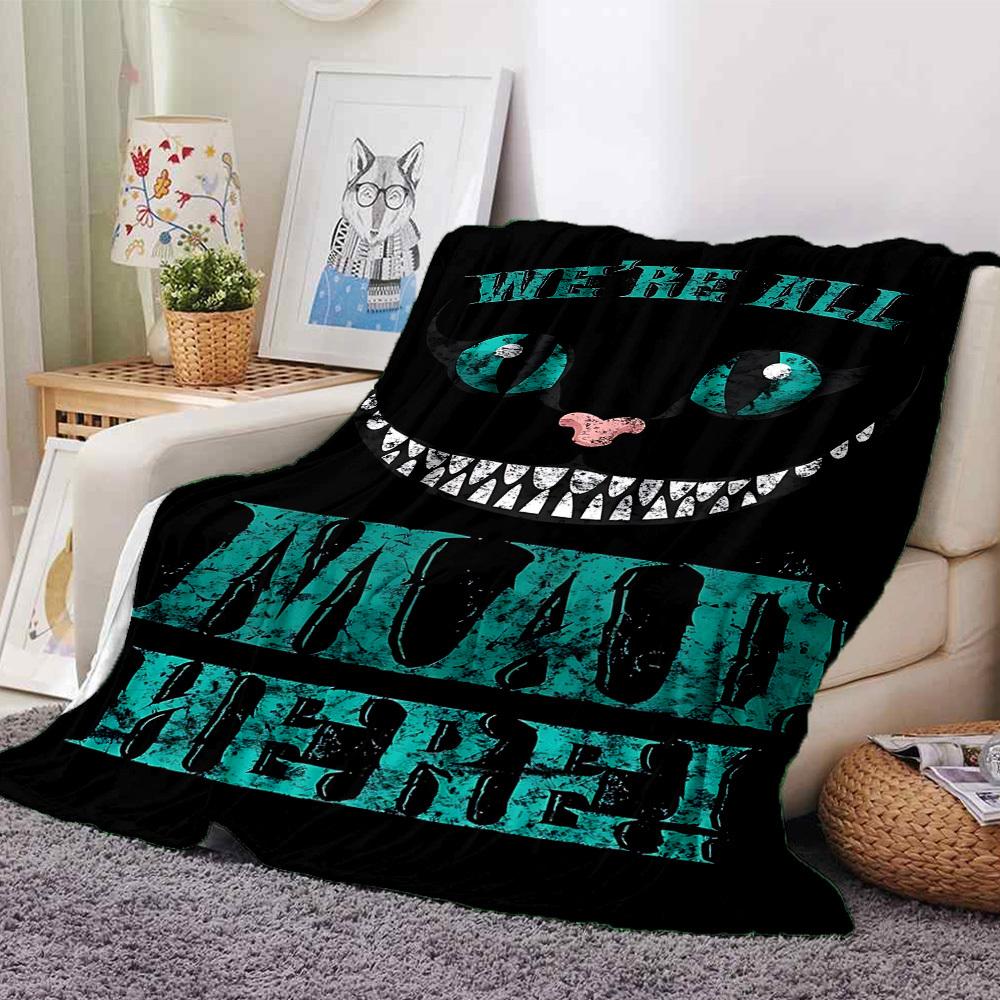 1pc we re all mad here Throw Blanket - Soft Flannel, Cozy All-Season Polyester Perfect for Home, Office, Bedroom - Ideal Gift s1208 80cmx120cm(31inx47in)