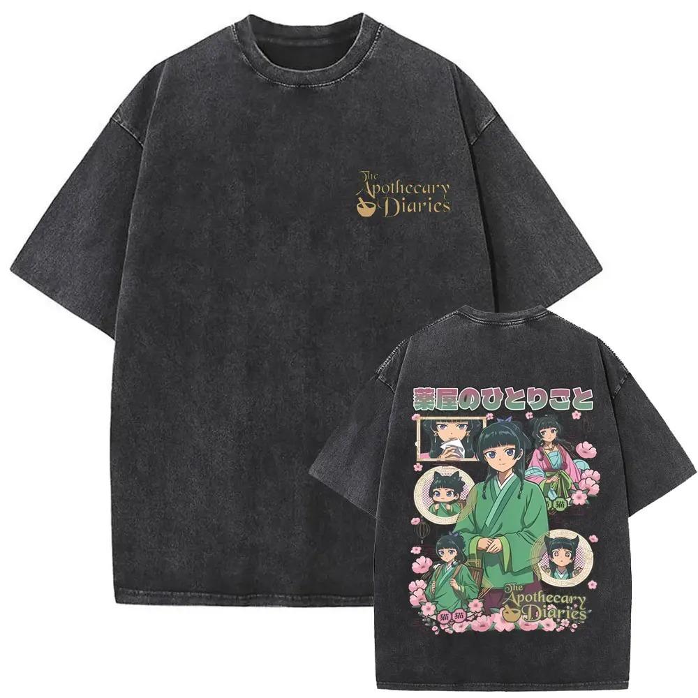 Retro Gewassen Zwart The Apothecary Diaries Maomao Grappige Berekening Meme Oversized Casual Katoenen Grafisch T-shirt met Korte Mouwen