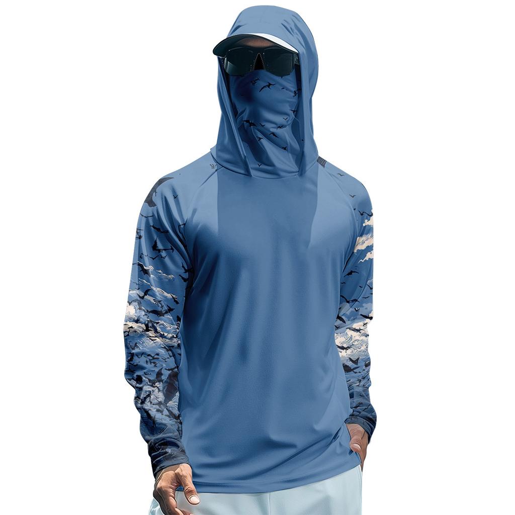 Men's Performance Fishing Raglan Halloween Prints Hoodie - UPF 50+ UV Long Sleeve Sun-protective Shirt With Mesh Visor