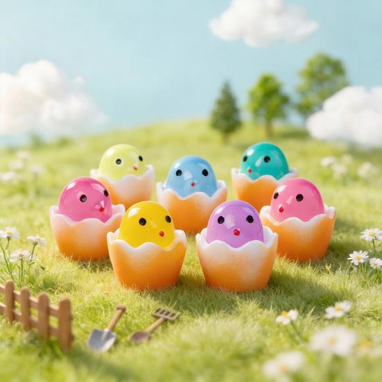 12Pcs Mini Broken Egg Chick Figurine Glow-in-the-dark Miniature Cartoon Egg Chick Resin Statue Sculpture