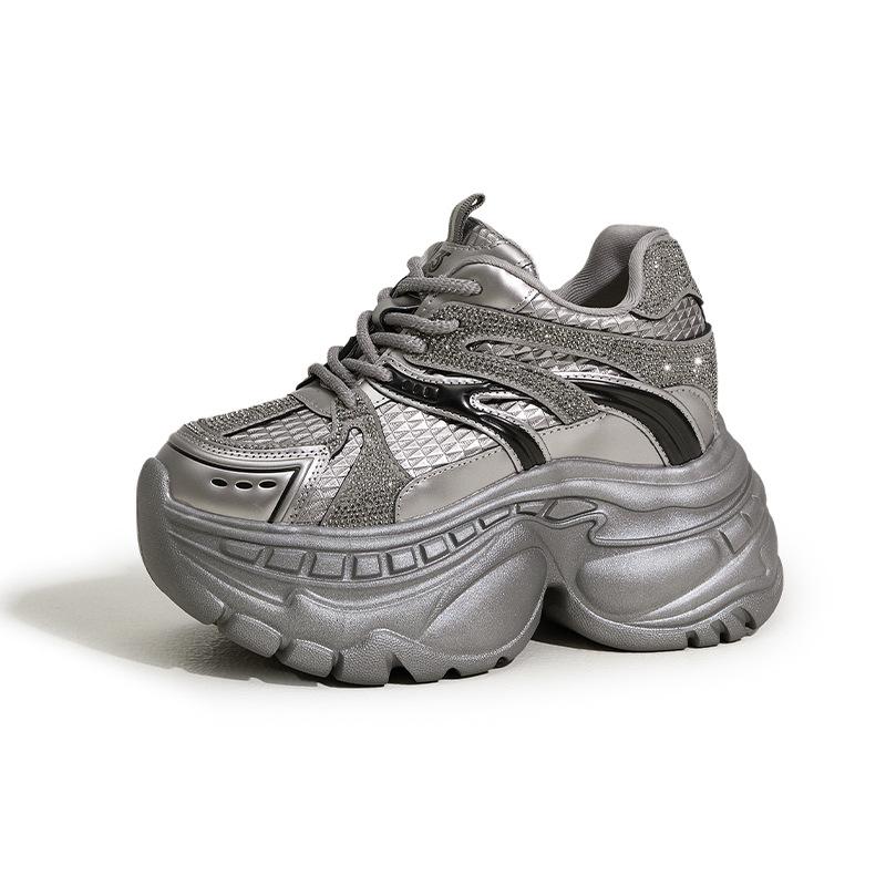 Platform dad shoes women's 2025 autumn and winter small inner height increase women's shoes new rhinestone versatile casual sports shoes
