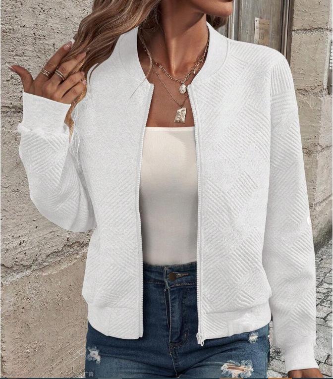 2025 Spring European & American Fashion Half-High Collar Zipper Knit Women's Long-Sleeve Cardigan