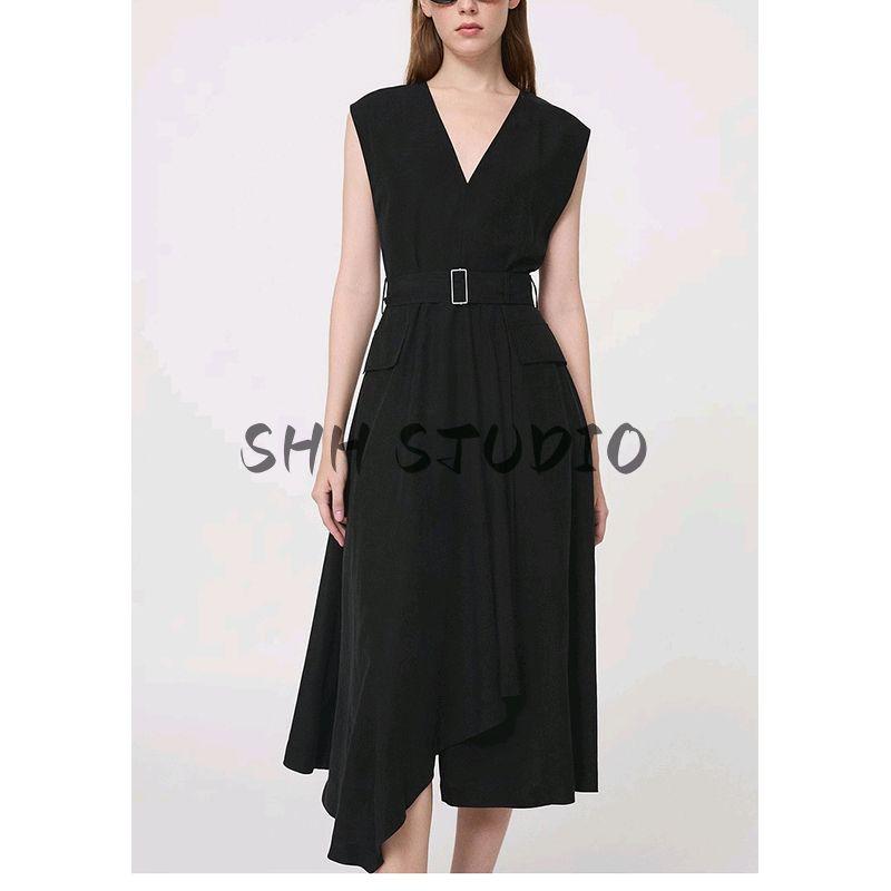 Spring and Summer New Arrival Women's Clothing Minimalist Style V-neck Lace-up Asymmetrical Hem High Waist A- Line Dress 87064801