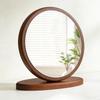 Hohoemi 20cm Compact Mirror, MDF Walnut Finish, Safety Certified, Round, Tabletop Mirror, Lightweight, for Rental Apartments, Women