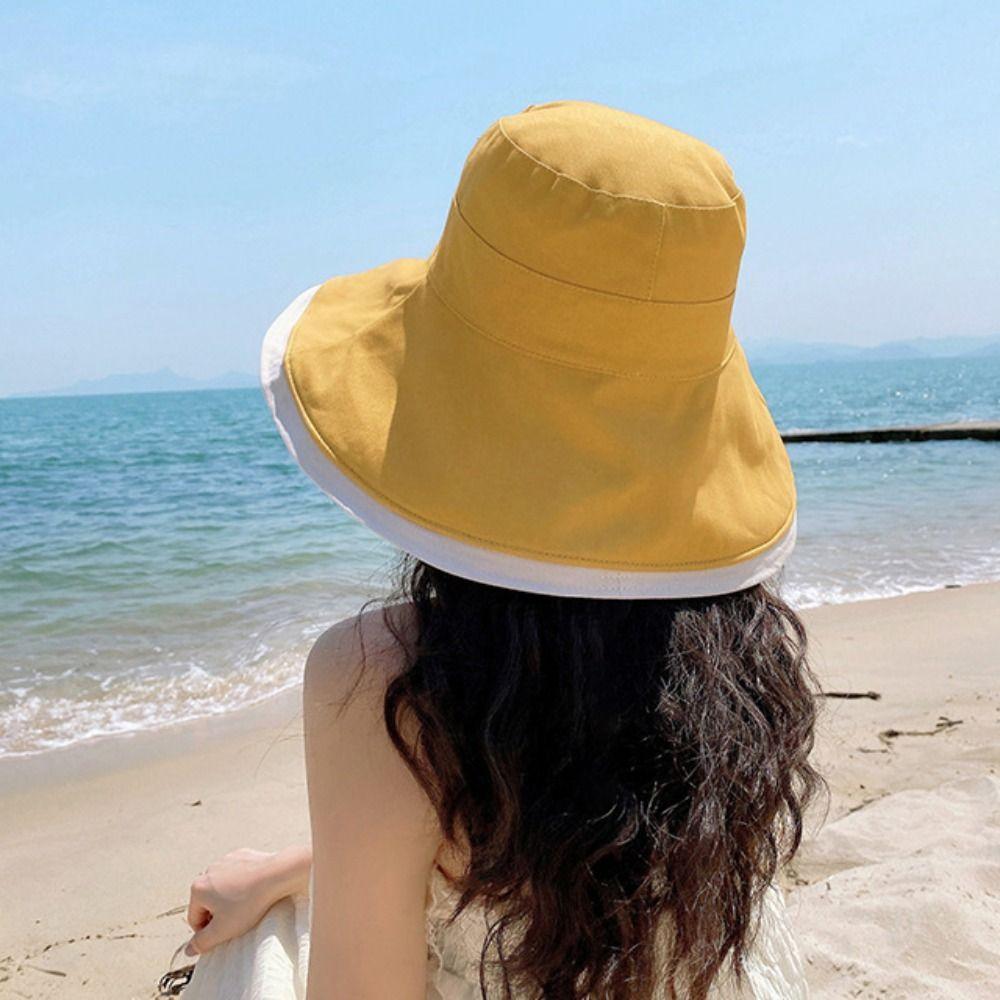 Soft Double-sided Wear Fisherman's Hat Broad-edged Bucket Hat Portable Women Sun Hat  Beach