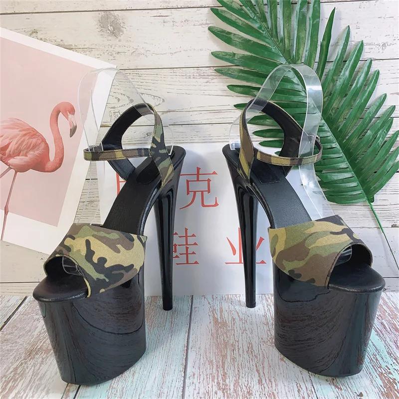 Fashion 20cm High Heel Sandals for Women 2025 New Summer Slim Heel Open Toe Army Green Ultra High Heel Waterproof Platform Women's Shoes