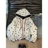 American Retro Star Printed Gray Hooded Sweatshirt for Women Autumn and Winter New Loose Casual Cardigan Zipper Jacket Trendy