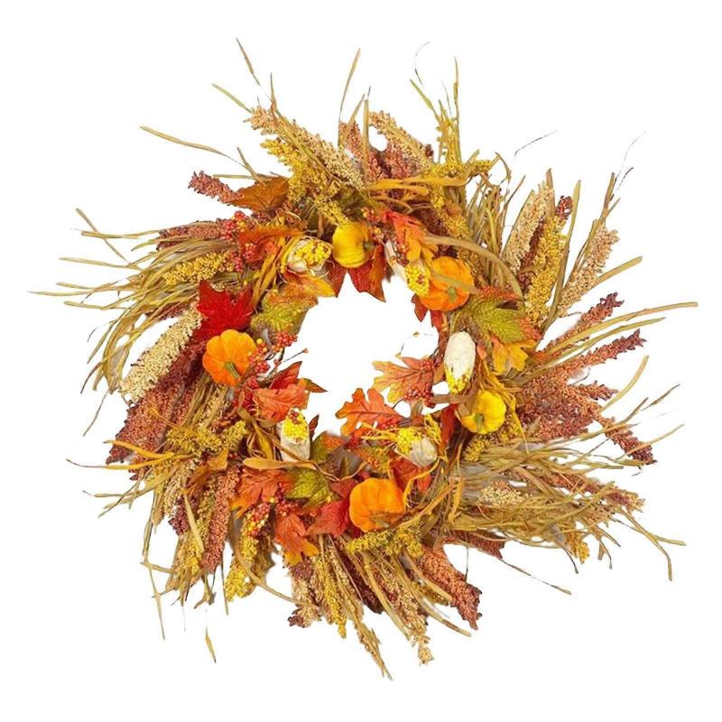 Fall Wreath Artificial Garland Front Door Harvest Thanksgiving Halloween