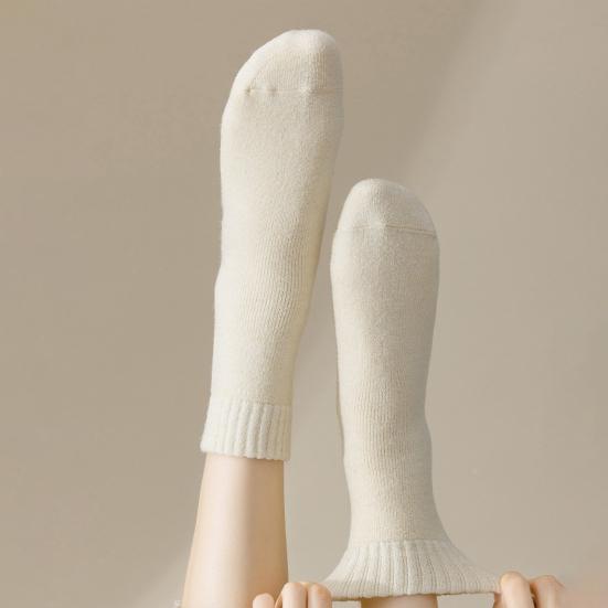 1 Pair Women Winter Socks Mid-tube Thickened Warm Soft Plush No Odor Solid Color High Elasticity Anti-slip Sweat-absorption Anti-shrink Sports Socks
