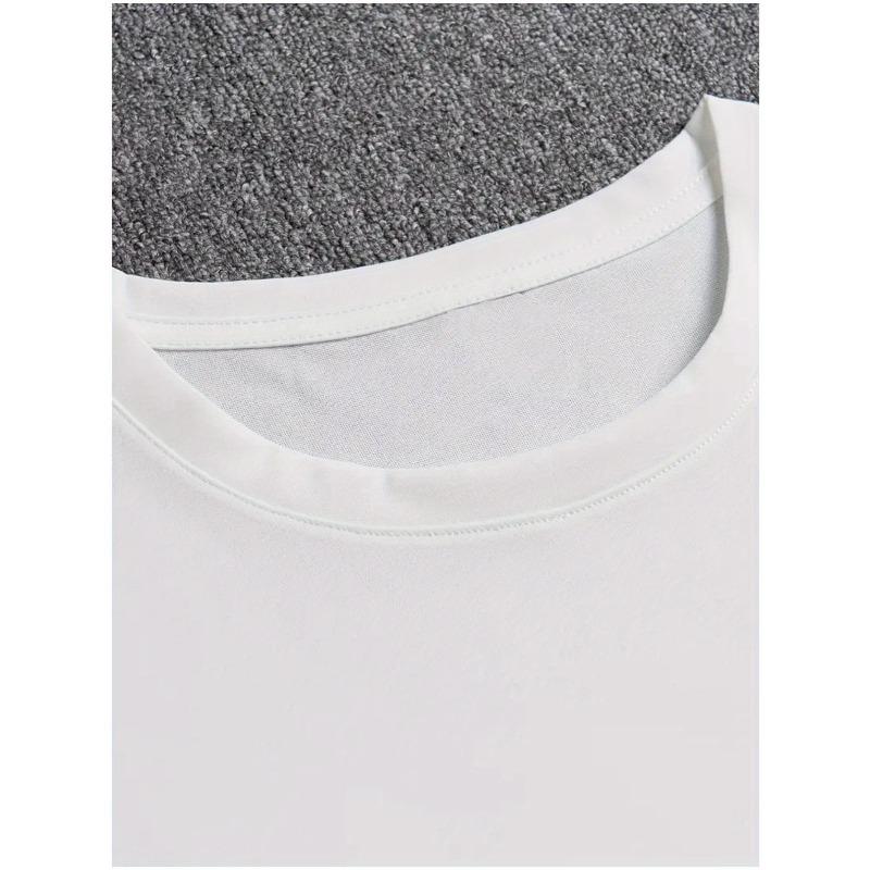 European Size [Plus Size Loose Fit T-Shirt] Relaxed Silhouette, Plus Size Men's Casual T-Shirt - Solid Color, Round Neck, Machine Washable Cotton