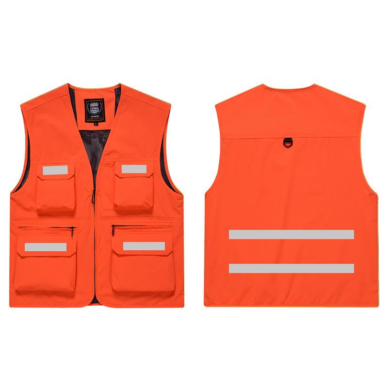 Individuelle reflektierende Arbeitsweste mit mehreren Taschen für Damen und Herren, geeignet für alle Jahreszeiten und ideal für Gruppenkäufe & Fotografie.
