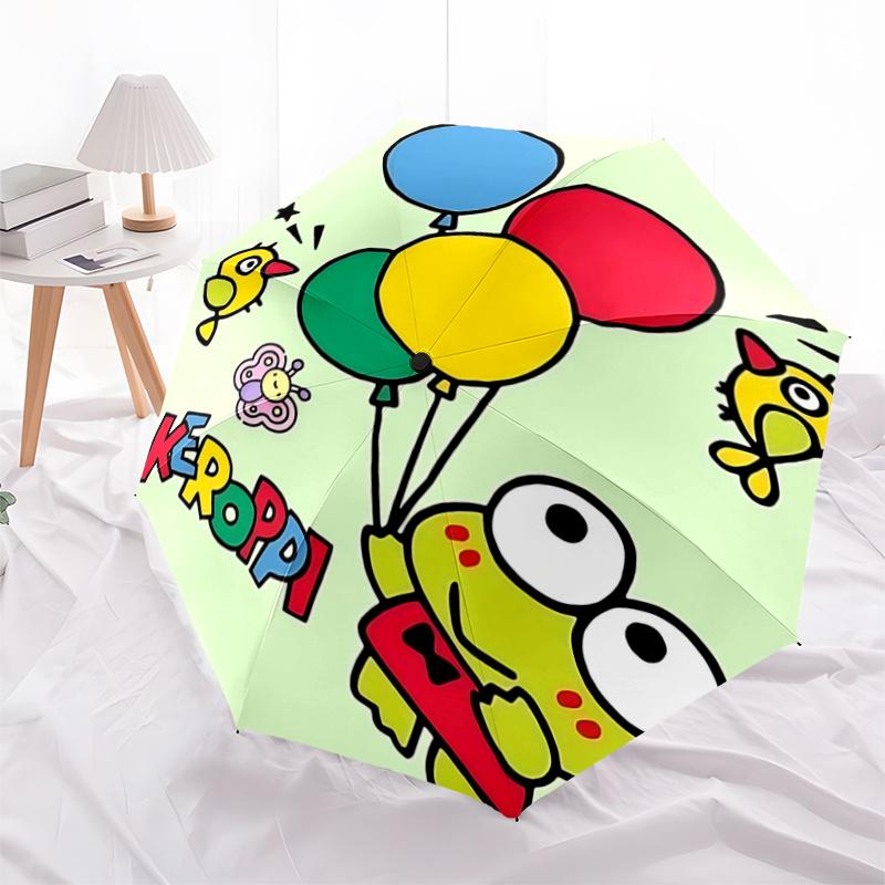 1pc Keroppi Balloon Adventure Automatic Folding Umbrella - Portable 3-Fold Design with Iron Frame, Perfect for Festivals, Travel, Daily Use, and Gifts