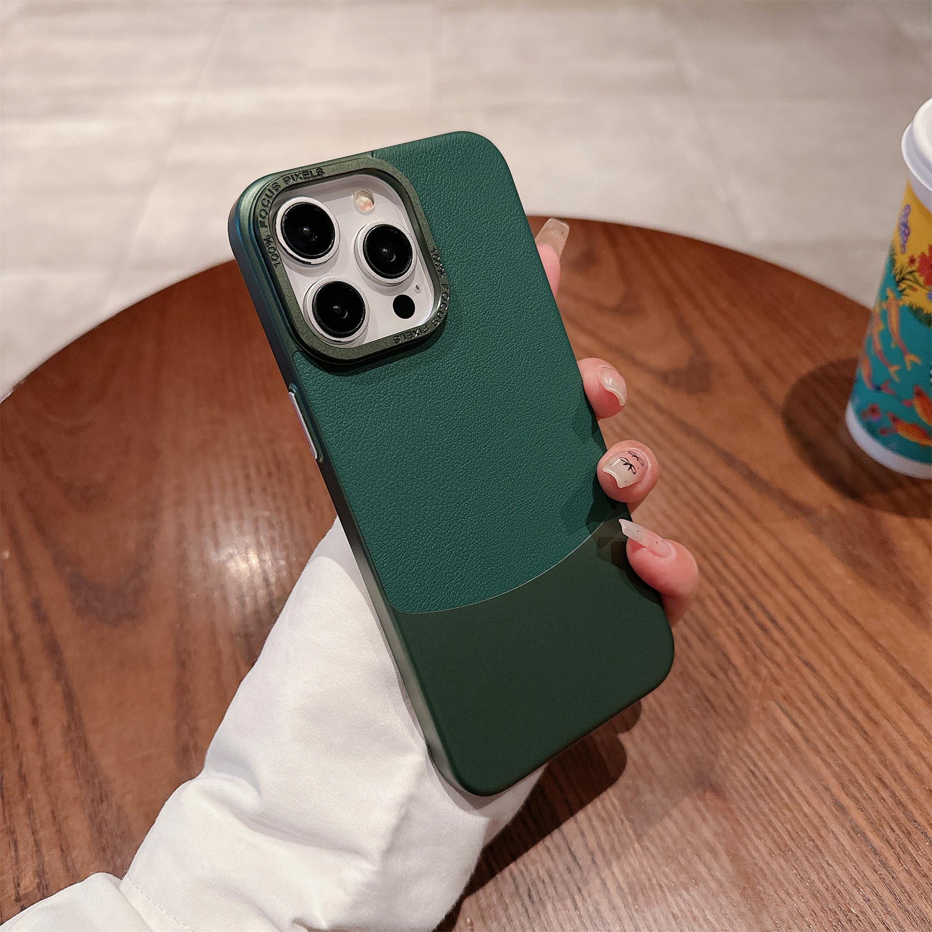 

Leather Splicing Metal Lens iPhone Case for iPhone 13 Pro Max, 14, 15, and 16 iPhone 15 Plus/14 Plus