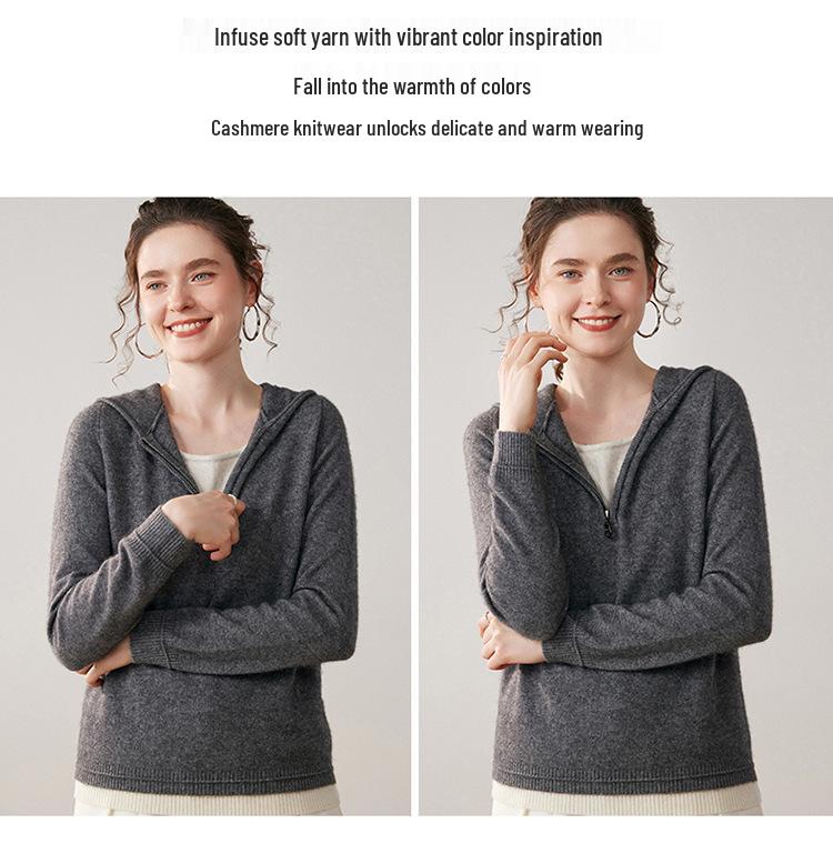 Women's Faux Two-Piece Hooded Cashmere Cardigan - Autumn/Winter Knit Outerwear Sweater