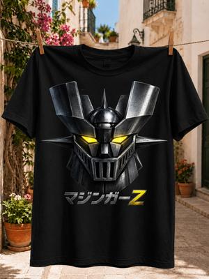 Mazinger ZMetallic Robot Head Glowing Yellow Eyes Japanese Lettering and Dark Mechanical Art Unisex  Unisex All T-Shirt