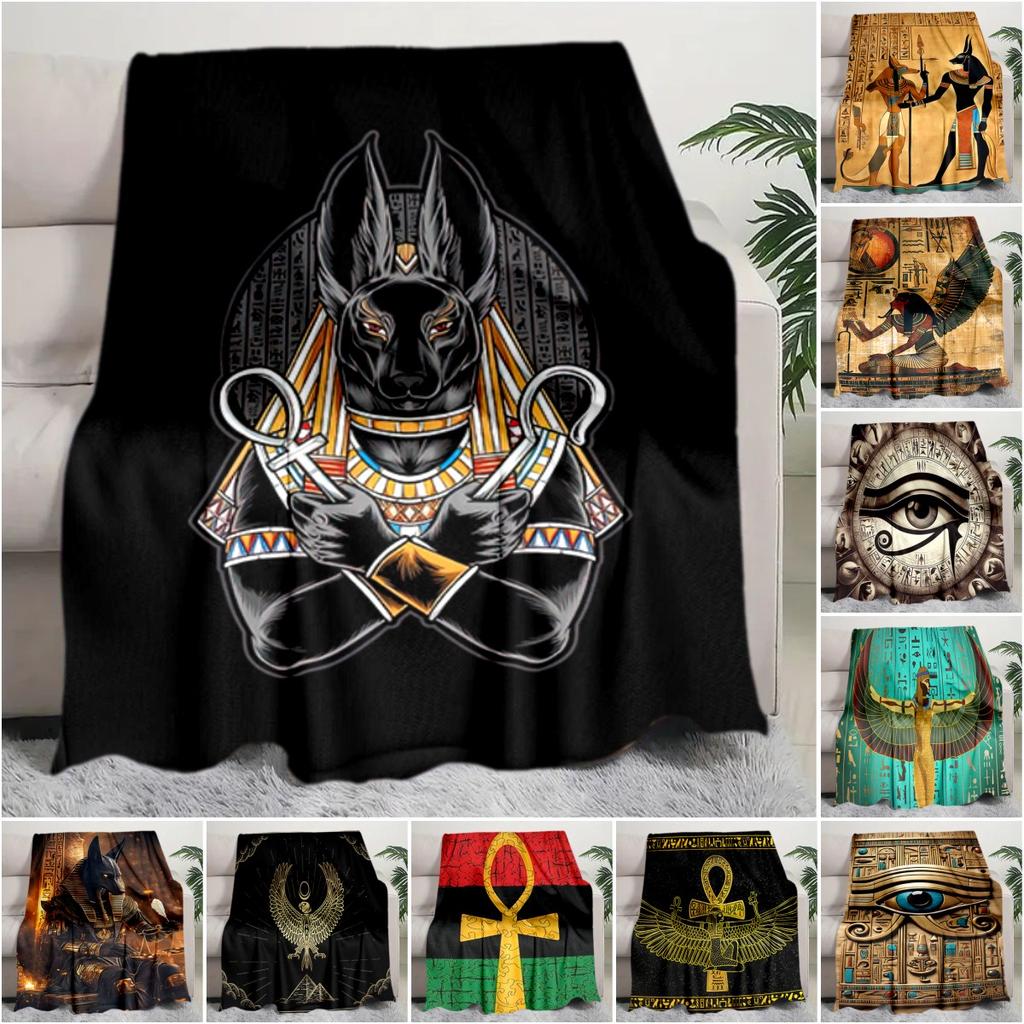 1PC Egyptian theme printed blanket, all season lightweight home office outdoor nap multifunctional blanket A4