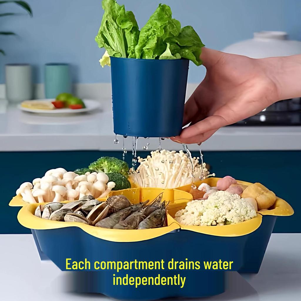 Rotating Hot Pot & Vegetable Platter with Washing, Draining, and Serving Plate Functions