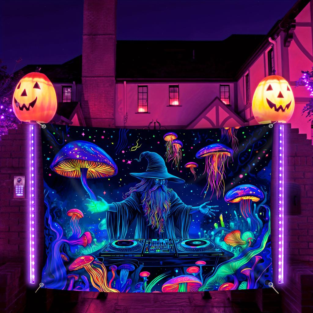 1 Halloween Wizard Dish Jellyfish Mushroom Courtyard Decoration Fluorescent Background Cloth, Tapestry, Holiday Gift, Parties