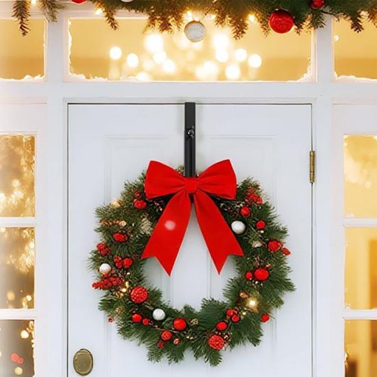 Adjustable Metal Wreath Hanger Ultra-Thin Over-The-Door Hook Christmas Halloween Fall Party Decoration