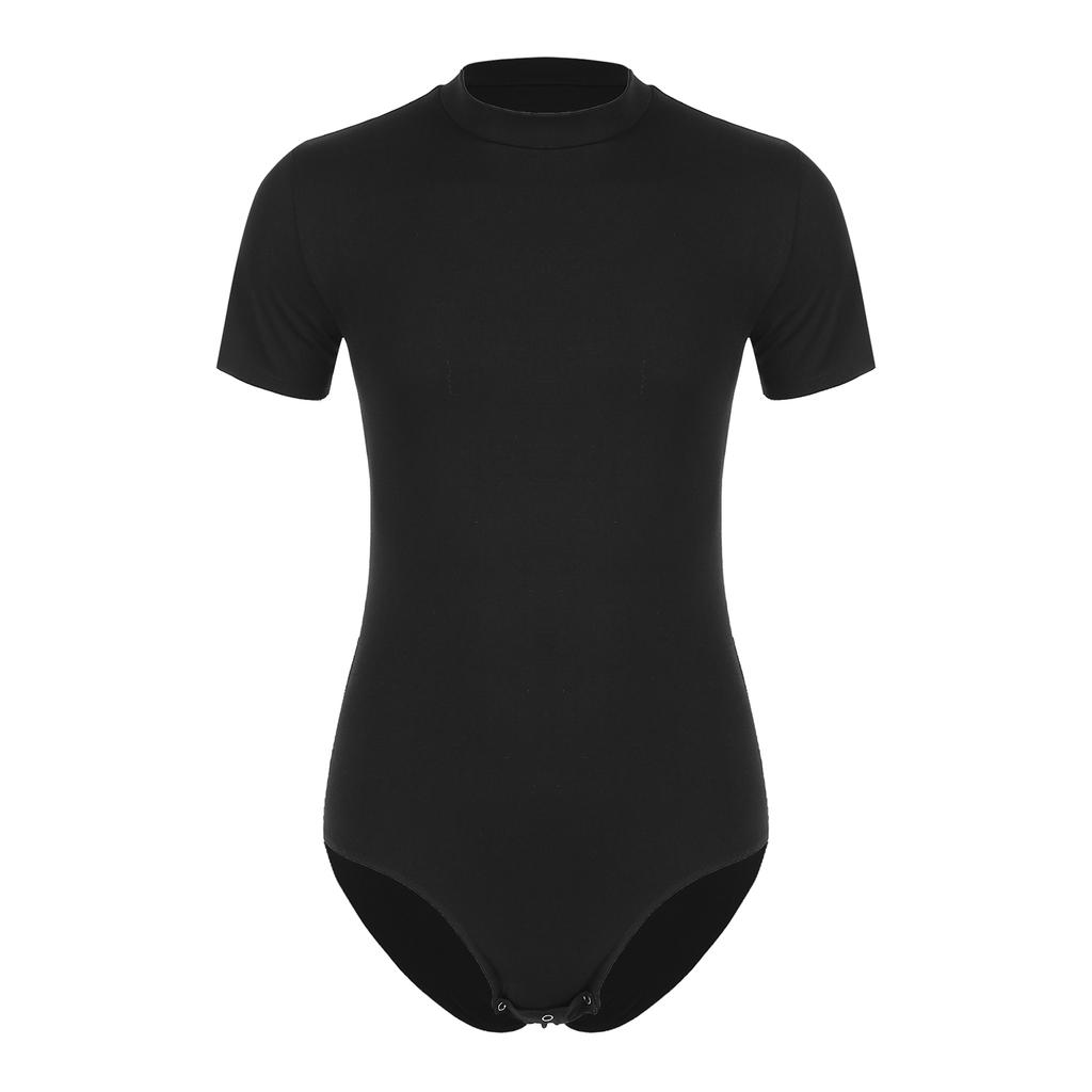 Men Crew Neck Short Sleeve Leotard Undershirt Press Button Crotch Bodysuit Casual Solid Color Skinny Jumpsuit for Daily Wear Layering