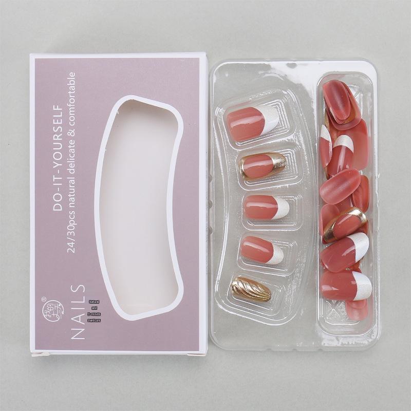 Gold Edge French Manicure Fake Nails - Popular European & American Style